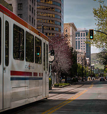 bus touring a city