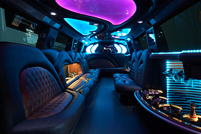 limo with full bars and neon lighting